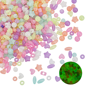 500Pcs Luminous Transparent Acrylic Beads, Glow in the Dark, Mixed Shapes