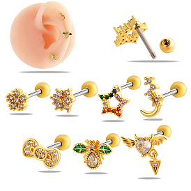 Серьги-гвоздики с микропаве из кубического циркония из латуни, 316l штифты из нержавеющей стали