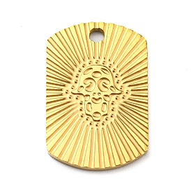 Ion Plating(IP) 316L Surgical Stainless Steel Pendants, Textured, Rectangle with Hamsa Hand Charm