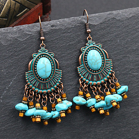Bohemian Ethnic Tassel Earrings Vintage Pendant Exotic Gemstone Ear Drops