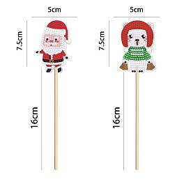 DIY Santa Claus & Bear Plant Stake Diamond Painting Kits, for Christmas, including Plastic Board, Resin Rhinestones and Wooden Stick