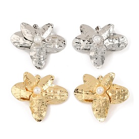 Flower Iron Stud Earrings, with Alloy Pin and Imitation Pearl