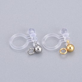 304 Stainless Steel Clip-on Earring Component, with Plastic