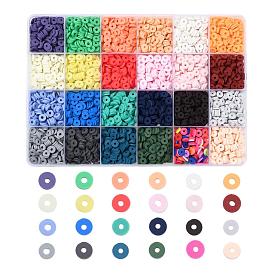 3600 pcs 24 couleurs perles d'argile polymère faites à la main, perles heishi, pour les fournitures de bricolage bijoux artisanat, disque / plat rond