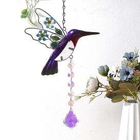 Metal Hanging Ornaments, Glass Teardrop Tassel Suncatchers for Garden Outdoor Hanging Decoration