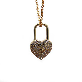 Sparkling Heart Lock Sweater Chain Necklace - Customizable European Style with Micro-set Zirconia