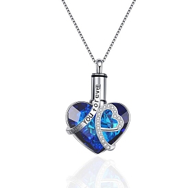 Rhinestone I Love You Forever Heart Ashes Box Necklaces, Alloy Urn Ashes Pendant Box Chain Necklaces for Women