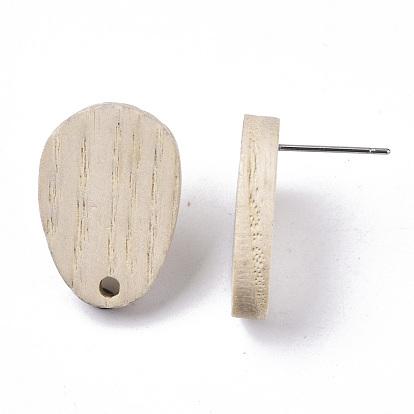 Cedarwood Stud Earring Findings, with 304 Stainless Steel Pin, Teardop