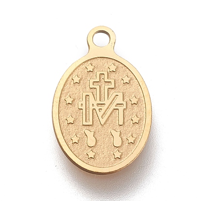 Ion Plating(IP) 304 Stainless Steel Charms, Laser Cut, Oval with Virgin Mary & Divine Child