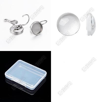 50pcs 304 résultats de boucles d'oreilles dormeuses en acier inoxydable, avec cabochons en verre transparent 50pcs