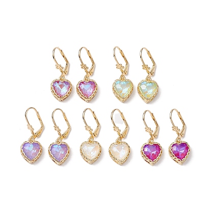 Glass Leverback Earring, with Brass Finding, Heart