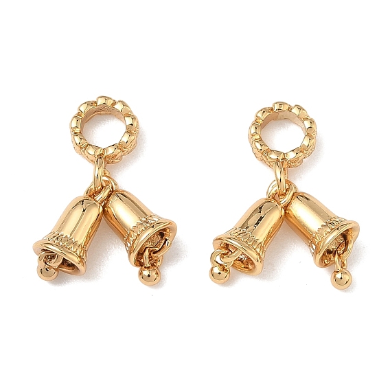 Европейские подвески-подвески в виде двойного рождественского колокольчика из латуни, Подвески с большими отверстиями