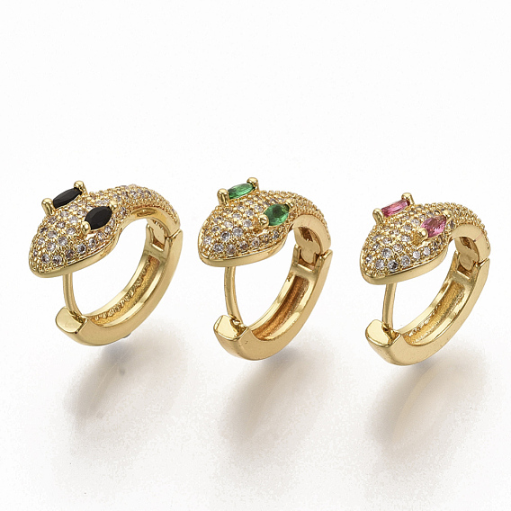 Серьги-кольца из латуни с микро-паве из фианита, змея, реальный 16 k позолоченный