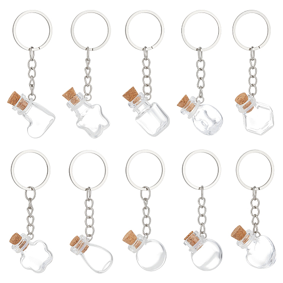 10 шт. 10 стили мини-стеклянные бутылки желаний подвески украшения, с железными разрезными брелоками