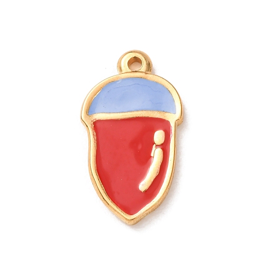 304 Stainless Steel Enamel Pendants, Acorn Charms, Golden