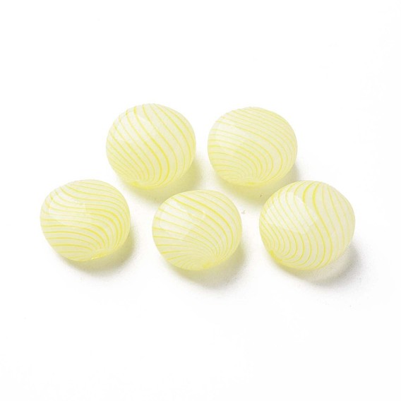 Handmade Blown Glass Globe Beads, Stripe Pattern, Flat Round