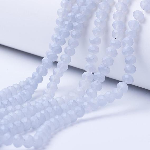 Electroplate Transparent Glass Beads Strands, Pearl Luster Plated, Faceted, Matte, Rondelle