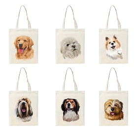 Canvas Pouches, with Handle, Shoulder Bags for Shopping, Rectangle with Dog Pattern