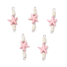 Подвески-коннекторы в виде бисера-рондель из окрашенной синтетической бирюзы в виде морского животного, с 304 двойными петлями из нержавеющей стали, розовые, цвет нержавеющей стали