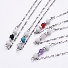 Gemstone Bead Pendant Necklaces, with 316 Surgical Stainless Steel Cable Chains