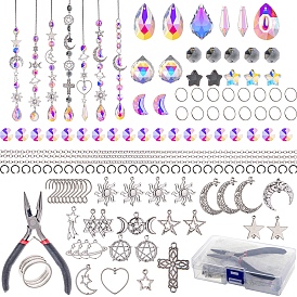 DIY Moon & Star & Sun Suncatchers Making Kits, Including Metal Chains & Pendant & Connector Links, Glass Beads & Charms