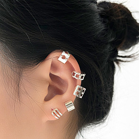 Hollow Heart Pentagram Clip-on Earrings - Minimalist, Adjustable, 5-piece Set.