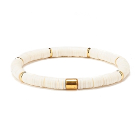 Bracelet extensible perlé heishi en argile polymère avec colonne en hématite synthétique, bijoux de plage d'été pour femmes