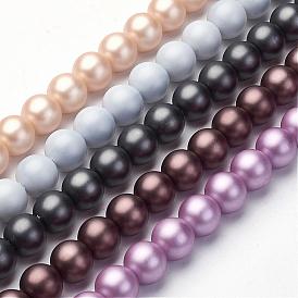 Shell Imitated Pearl Bead Strands, Frosted, Round