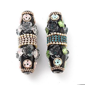 Handmade Indonesia Beads, with Iron, Alloy, Resin and Glass, Long Oval & Flower & Star