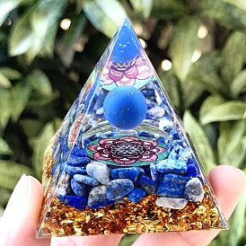 Orgonite Pyramid Resin Energy Generators, Reiki Natural Lapis Lazuli Chips Inside for Home Office Desk Decoration