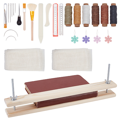 Наборы принадлежностей для переплета, включают хлопчатобумажную марлевую ткань, устройство для заправки медной проволоки, кисть, правитель, игла, деревянный книжный пресс