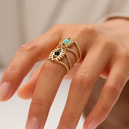 Глаз натуральный и синтетический драгоценный камень кольцо, манжетное кольцо из нержавеющей стали для женщин, реальный 18 k позолоченный