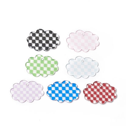 Transparent Acrylic Disc Pendants, Cloud with Tartan Pattern