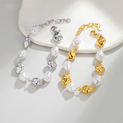 304 Браслеты-цепочки из нержавеющей стали и пластиковых жемчужных бусин для женщин, самородки