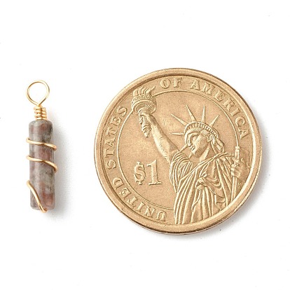 Natural Jade Pendants, with Real 18K Gold Plated Eco-Friendly Copper Wire, Column