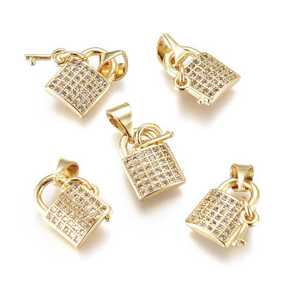 Латунные микро проложить кубического циркония прелести, со сменными под залог, замком и ключом, прозрачные