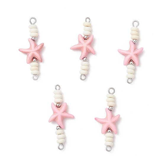 Подвески-коннекторы в виде бисера-рондель из окрашенной синтетической бирюзы в виде морского животного, с 304 двойными петлями из нержавеющей стали, розовые, цвет нержавеющей стали