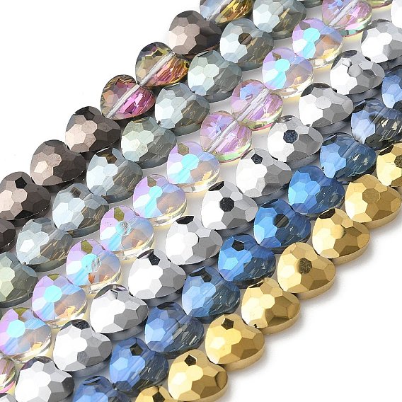 Стеклянные бусины с гальваническим покрытием , граненые, сердце