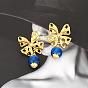 Vintage Style Butterfly Bowknot Earrings with Rhinestones and Glass Pendant Ear Jewelry