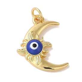 Rack Plating Brass Enamel Pendants, with Jump Ring, Cadmium Free & Lead Free, Long-Lasting Plated, Moon with Evil Eye Charm