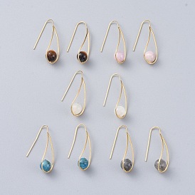 Natural Gemstone Dangle Earrings, with Rhinestone, Brass Earring Hook and Cardboard Jewelry Set Boxes, Teardrop