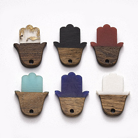 Resin & Walnut Wood Pendants, Hamsa Hand/Hand of Fatima/Hand of Miriam