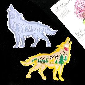 DIY Wolf with Moon & Tree Display Decoration Silicone Molds, Resin Casting Mold, for DIY UV Resin, Epoxy Resin Craft