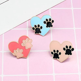Valentine's Day Theme Alloy Brooches, Enamel Lapel Pin, for Backpack Clothes, Heart with Cat Claw, Golden