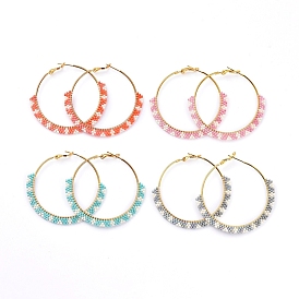 MIYUKI Delica Hoop Earrings, with Brass Earring Hoop and Cardboard Box, Ring