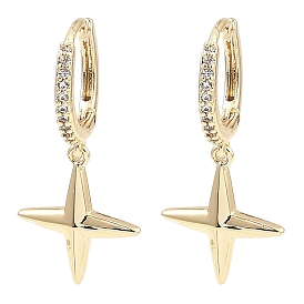 Brass with Cubic Zirconia Dangle Hoop Earrings, Star