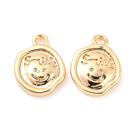 Rack Plating Brass Charms, Flat Round with Smile Charm