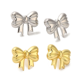 Rack Plating Brass Clip-on Earrings, Long-Lasting Plated, Lead Free & Cadmium Free, Bowknot