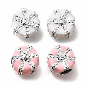 Rack Plating Alloy Enamel European Beads, with Rhinestone, Lead Free & Cadmium Free, Large Hole Beads, Gift Box