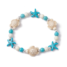 Bracelet extensible en perles turquoise synthétique tortue et étoile de mer